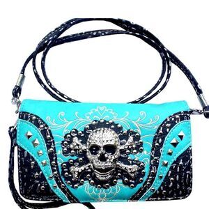 Teal 3D Rhinestone Skull Wallet